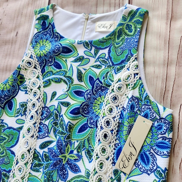 NWT Eliza J Sleeveless Mini Dress Blue Green Floral Lace | Women's Size 4 - Picture 2 of 7